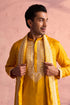 SHRESTHA BY VASTRAMAY Men's Yellow Silk Machine Embroidered Kurta Pyjama With Silk Dupatta Set